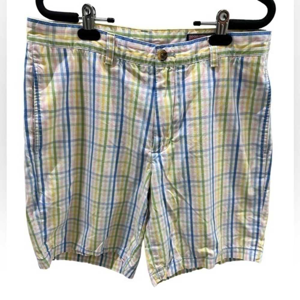Vineyard Vines men golf cotton Club shorts plaid pink blue